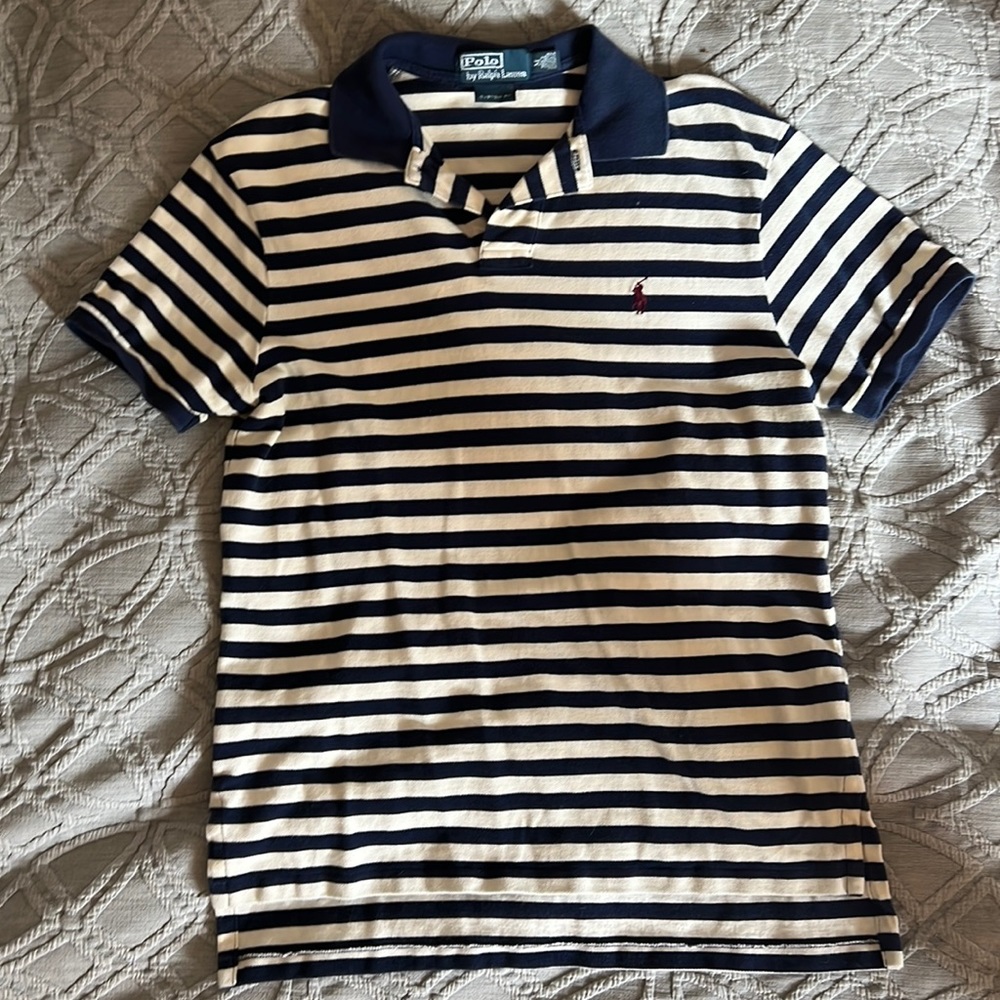 Navy and cream striped vintage polo